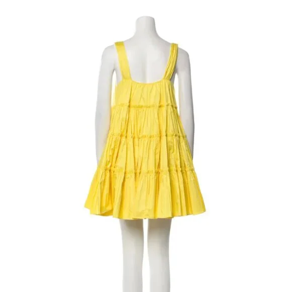 Aje Le Mempris Tiered Mini Dress Womens 4 Citrus Yellow Lemon Cotton Sleeveless